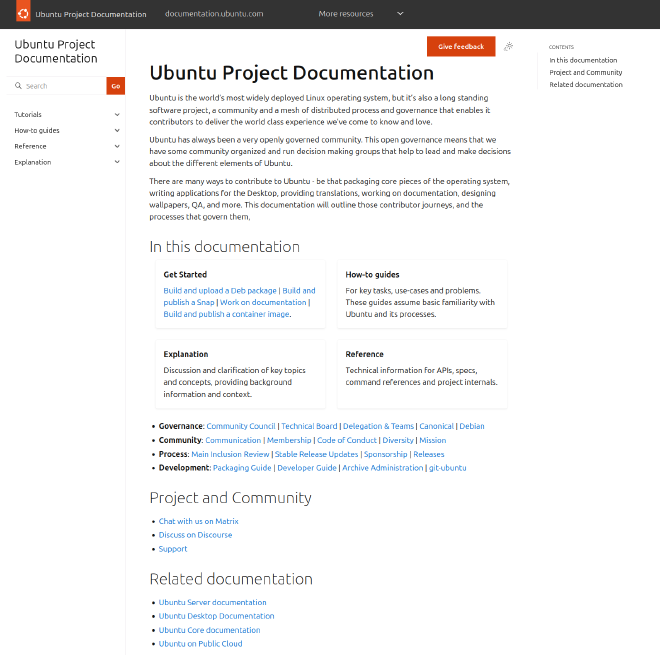 an outline of how our Ubuntu Project documentation might be structured